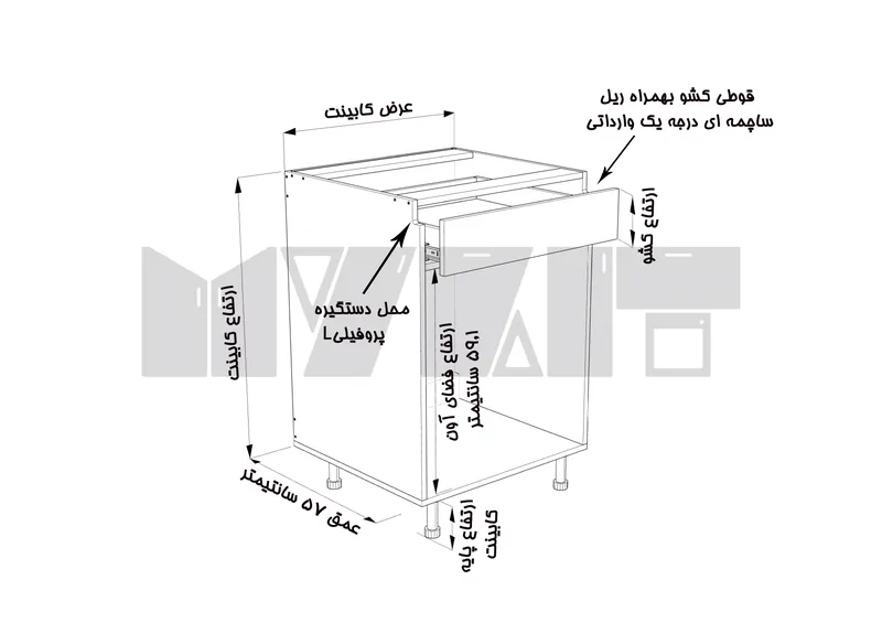 یونیت زمینی فر دستگیره پروفیلی 60 سانتیمتر - 40 درصد ورق بدنه - 4 درصد ورق درب gallery1