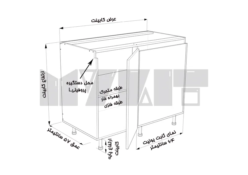 یونیت زمینی دستگیره پروفیلی ثابتخور 120-110 سانتیمتر - 65 درصد ورق بدنه - 15 درصد ورق درب gallery2