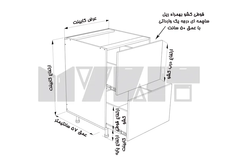 یونیت ساده 2 کشو - 30-60 سانت - 50 درصد ورق بدنه - 15 درصد ورق درب gallery1