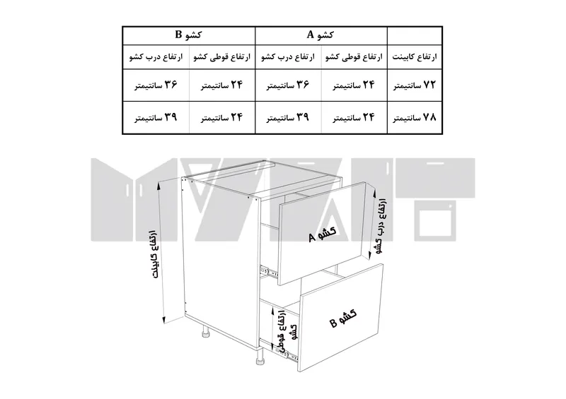 یونیت ساده 2 کشو - 30-60 سانت - 50 درصد ورق بدنه - 15 درصد ورق درب gallery2