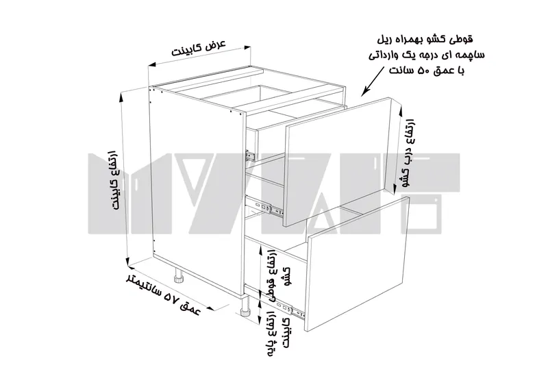 یونیت ساده 2 کشو -1 کشو مخفی- 70-120 سانت-65 درصد ورق بدنه-30 درصد ورق درب gallery1