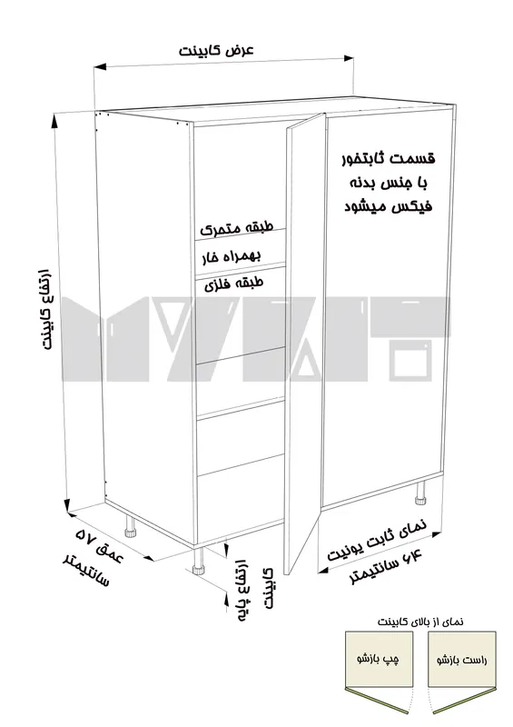یونیت کمدی ثابتخور 100-90 سانتیمتر - ارتفاع 143-137 سانتیمتر - 100 درصد ورق بدنه - 35 درصد ورق درب gallery2