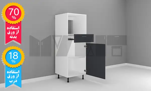 یونیت کمدی دستگیره پروفیلی ماکرویو یک کشو 60 سانتیمتر - ارتفاع 143-137 سانتیمتر - 70 درصد ورق بدنه - 18 درصد ورق درب